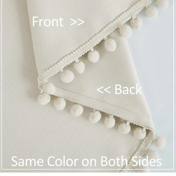 Elegant Cream Curtains with Pom-Pom Trim - Picture 4 of 8